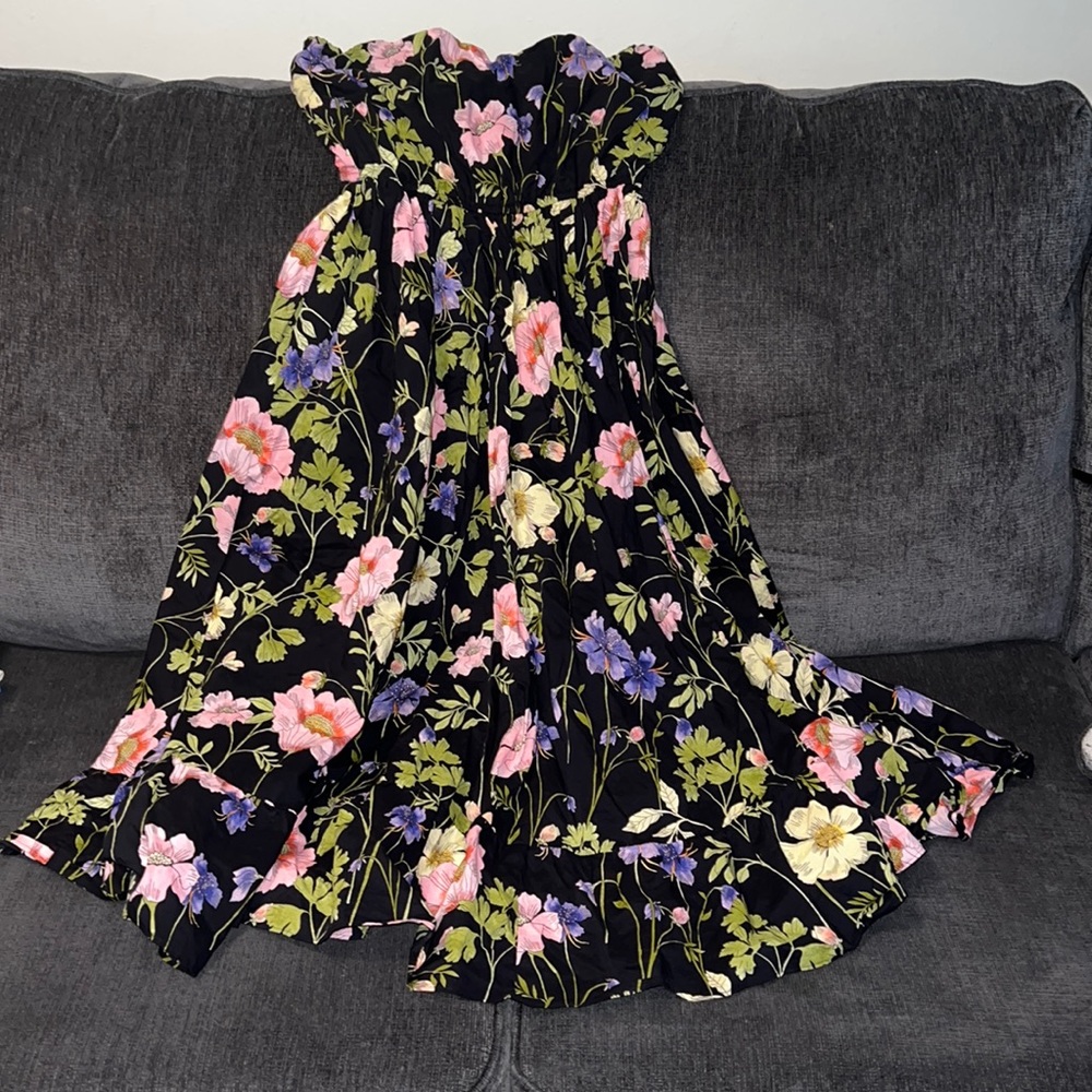Floral Waist Crinkle Midi Dress